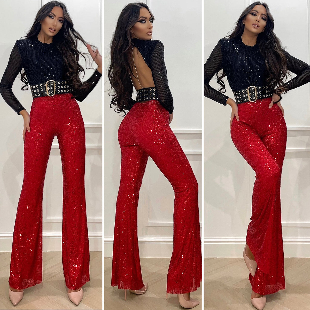 Completo Pantalone e body in paillettes