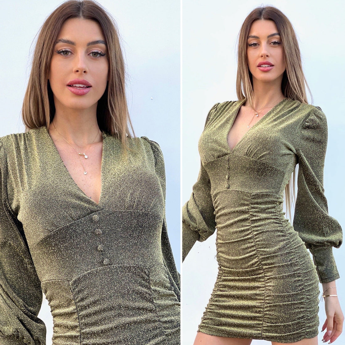 Abito glitter Oro con bottoncini