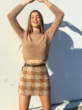 Gonna in tweed pied de poule beige