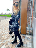 Cardigan Black/Grigio con frange e cinta