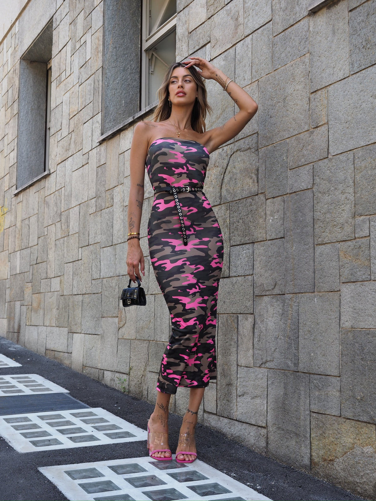 Abito a fascia military Fuxia
