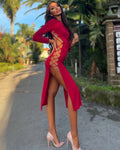 Abito midi Rosso con lacci