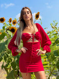 Abito rosso manica lunga con incrocio