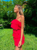 Abito in tulle a balze Venere rosso