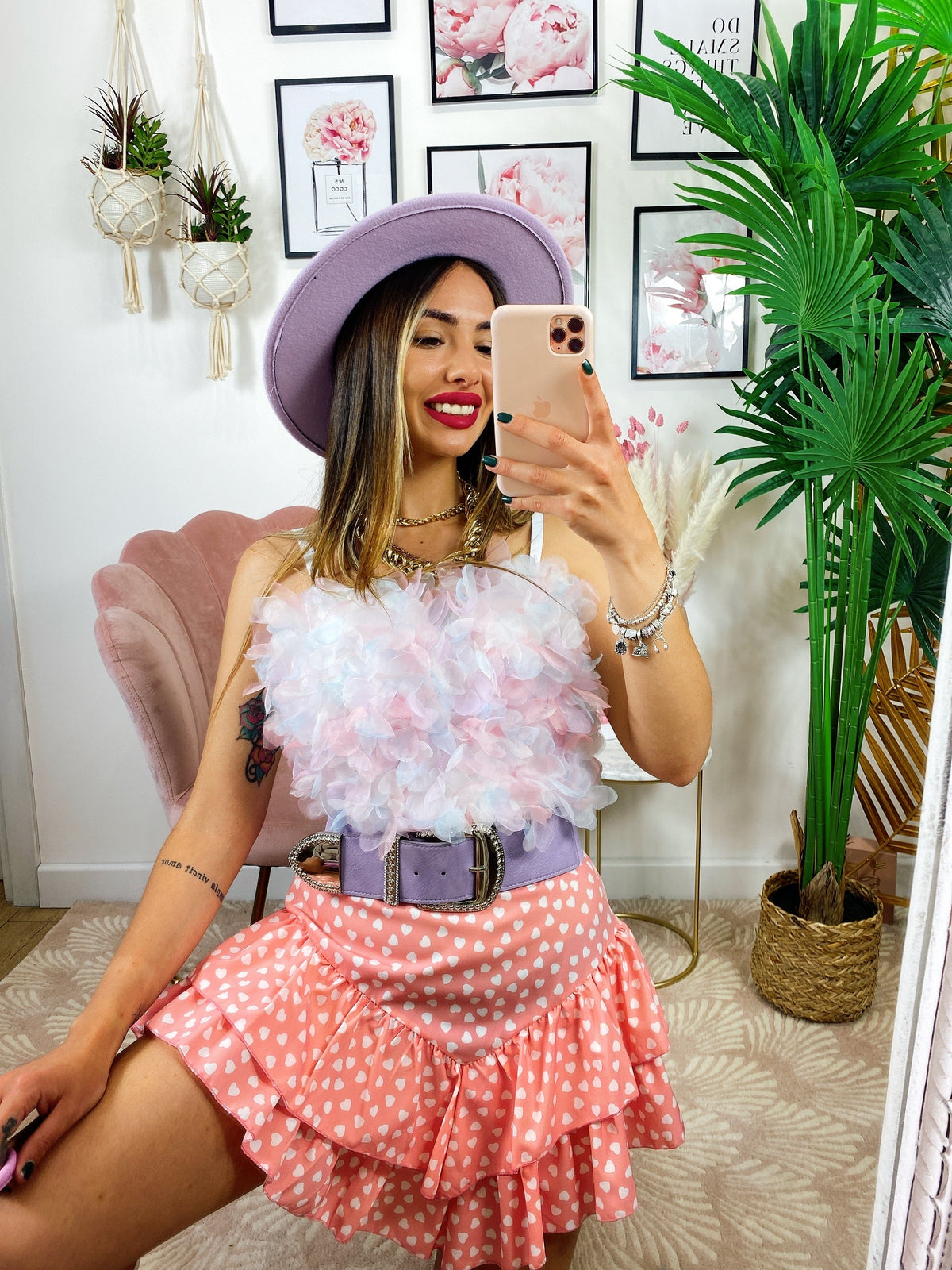 Gonna con balza e cuori asimmetrica