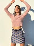 Gonna in tweed dettaglio rosa celeste
