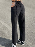 Jeans nero con doppia catena argento