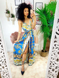 Abito con maxi spacco stampa Azzurro