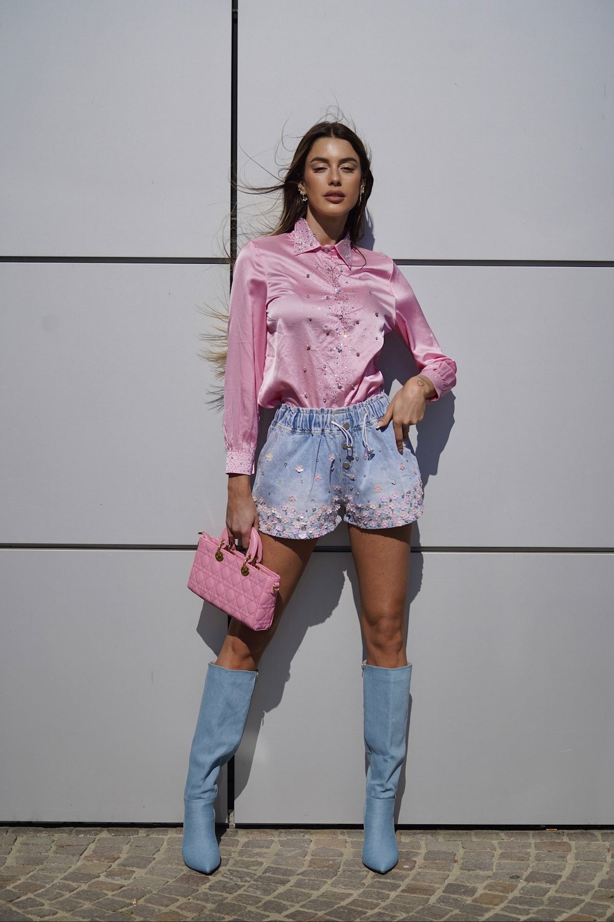 Camicia rosa con strass