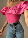 Body scollo a barchetta con Rouches Fuxia