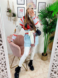 Cardigan con frange stampa cavallo Celeste