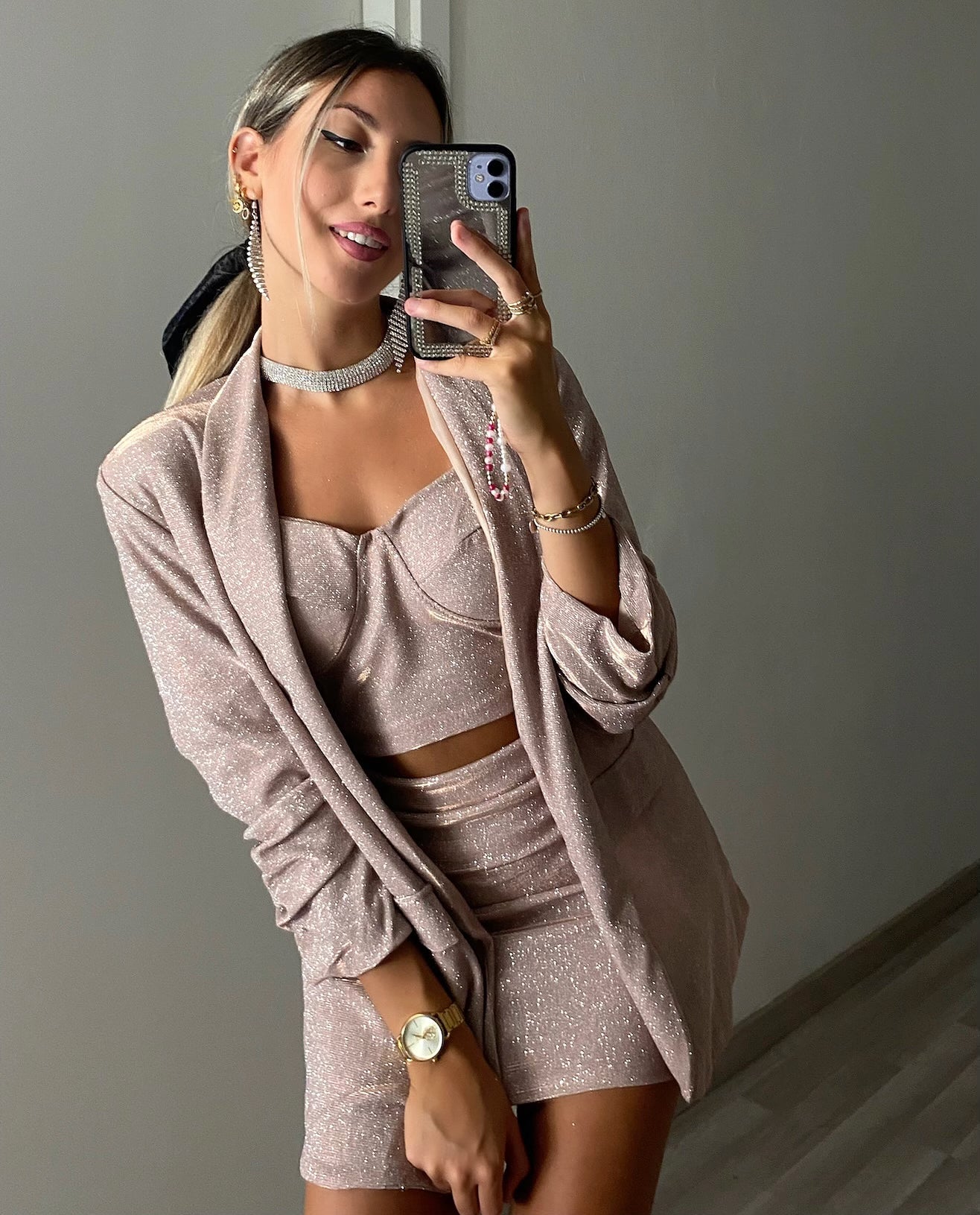 Completo tre pezzi glitter rosa
