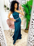 Dress Lungo a sirena monospalla verde bottiglia