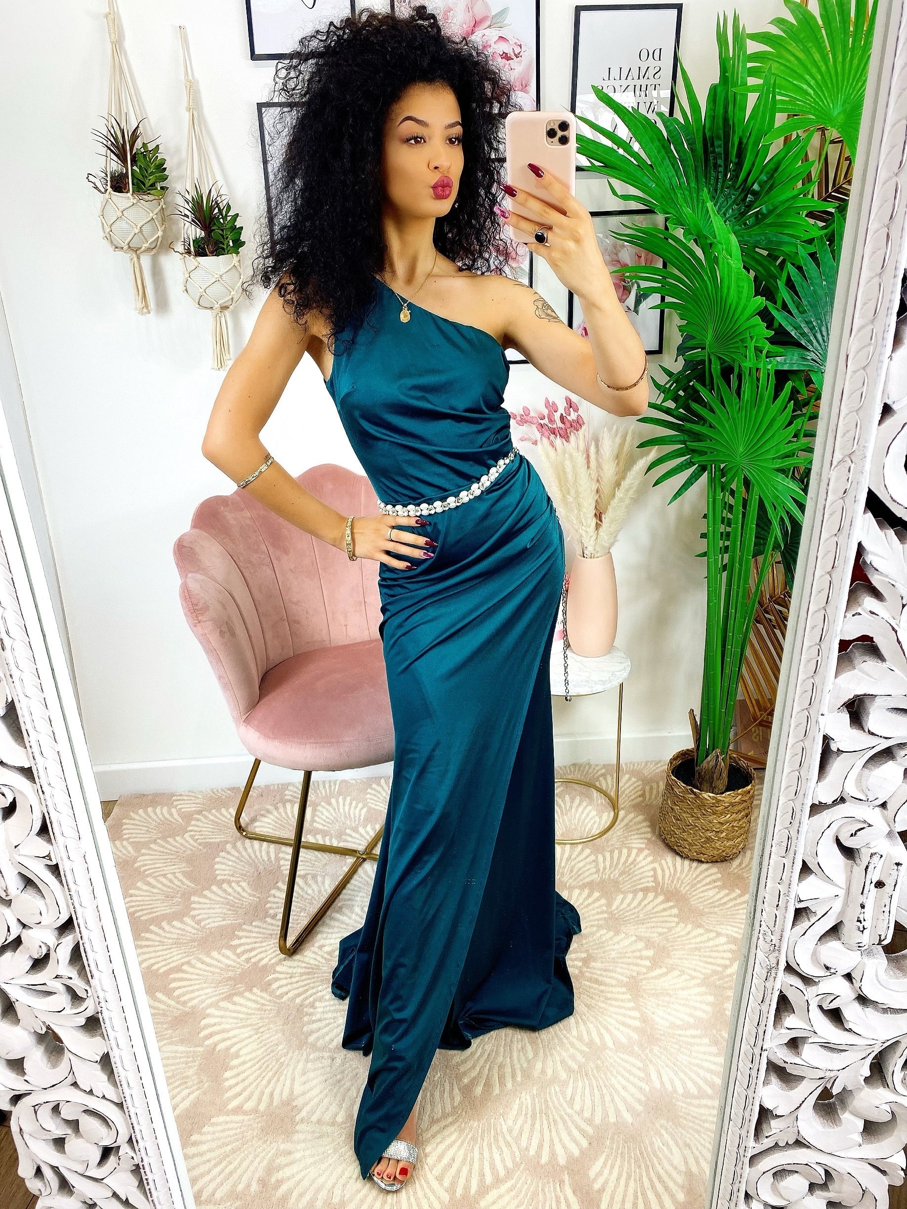 Dress Lungo a sirena monospalla verde bottiglia