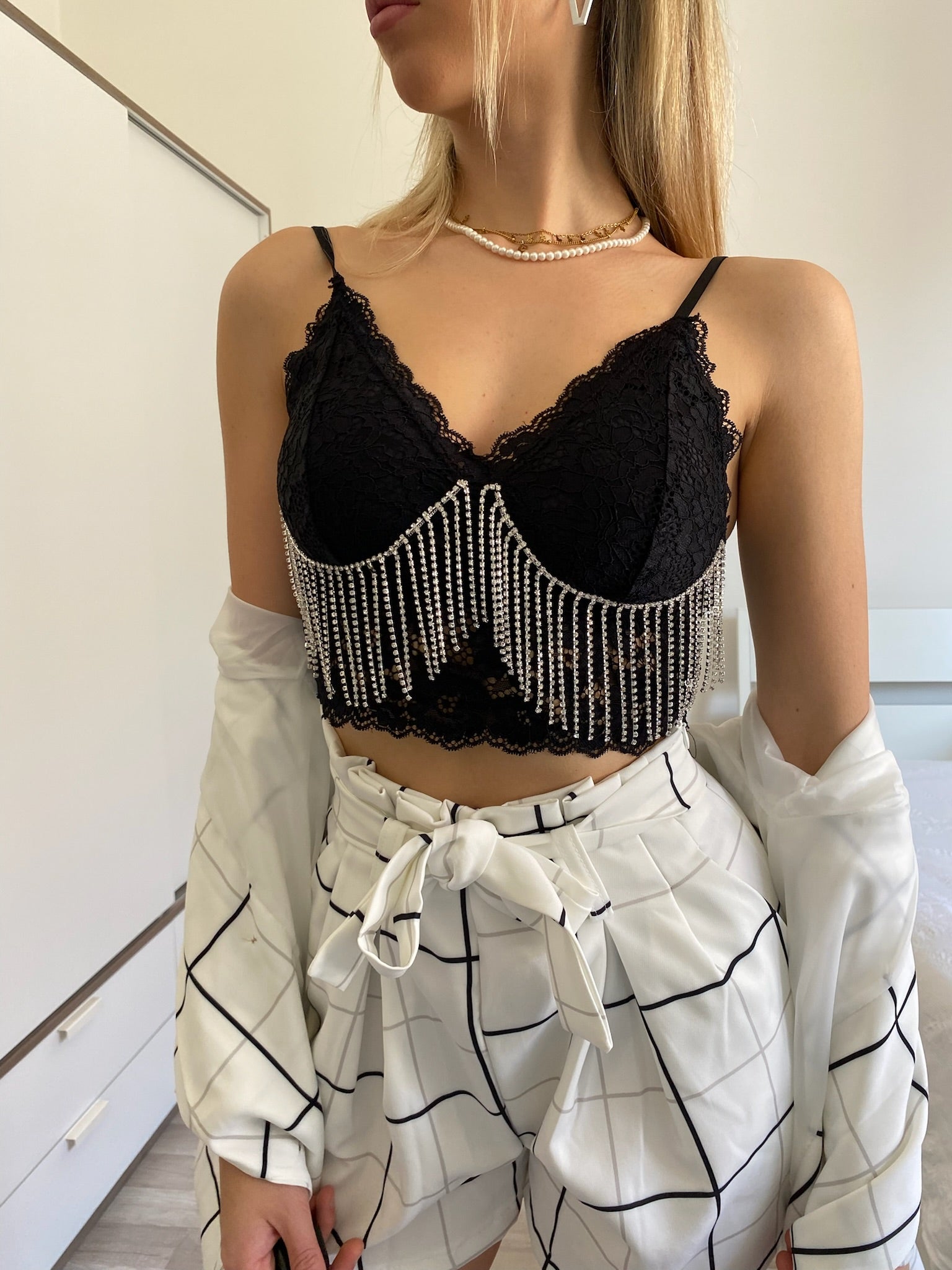 Bralette nera con strass