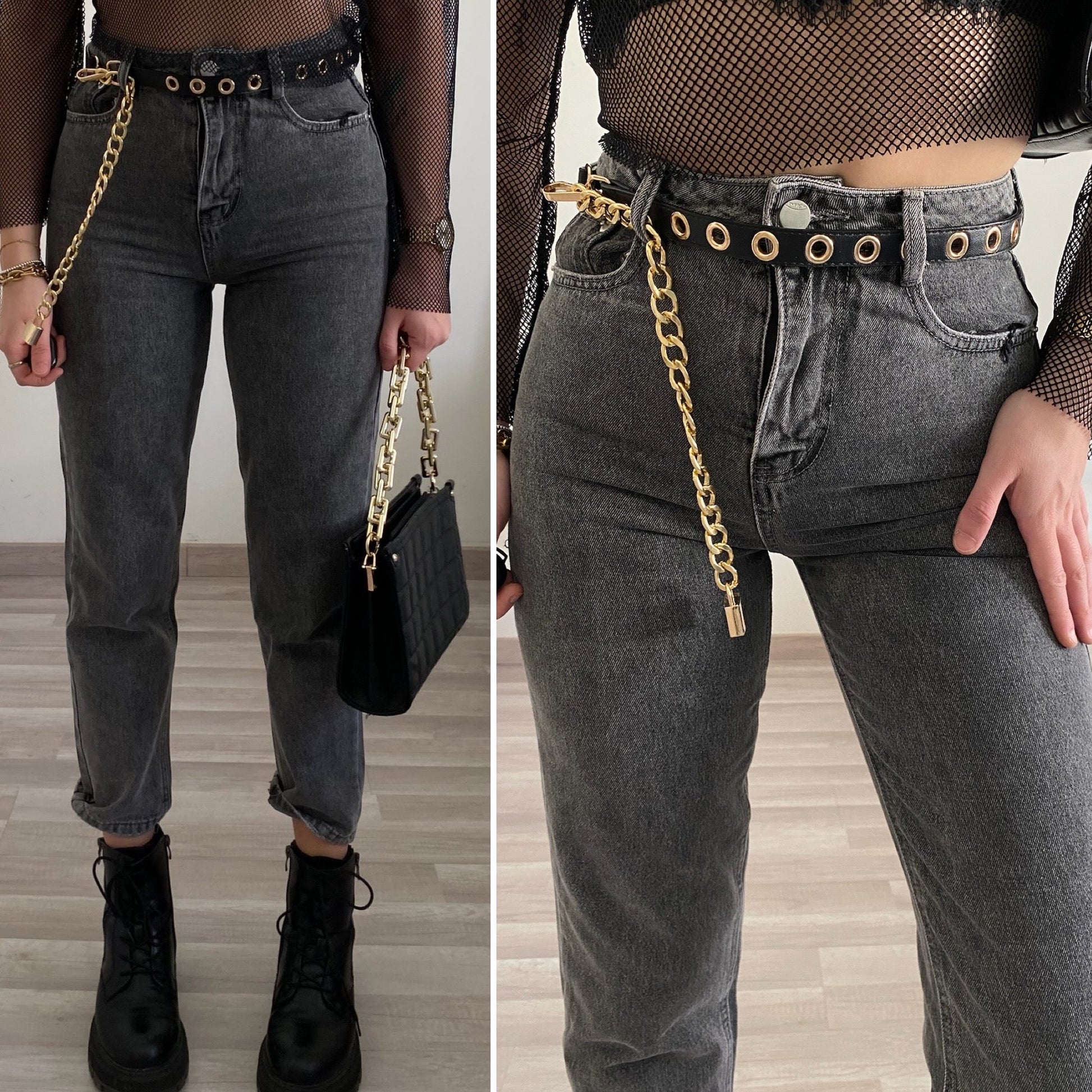 Jeans wide leg grigio