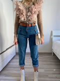 Jeans boyfriend con cintura compresa brown