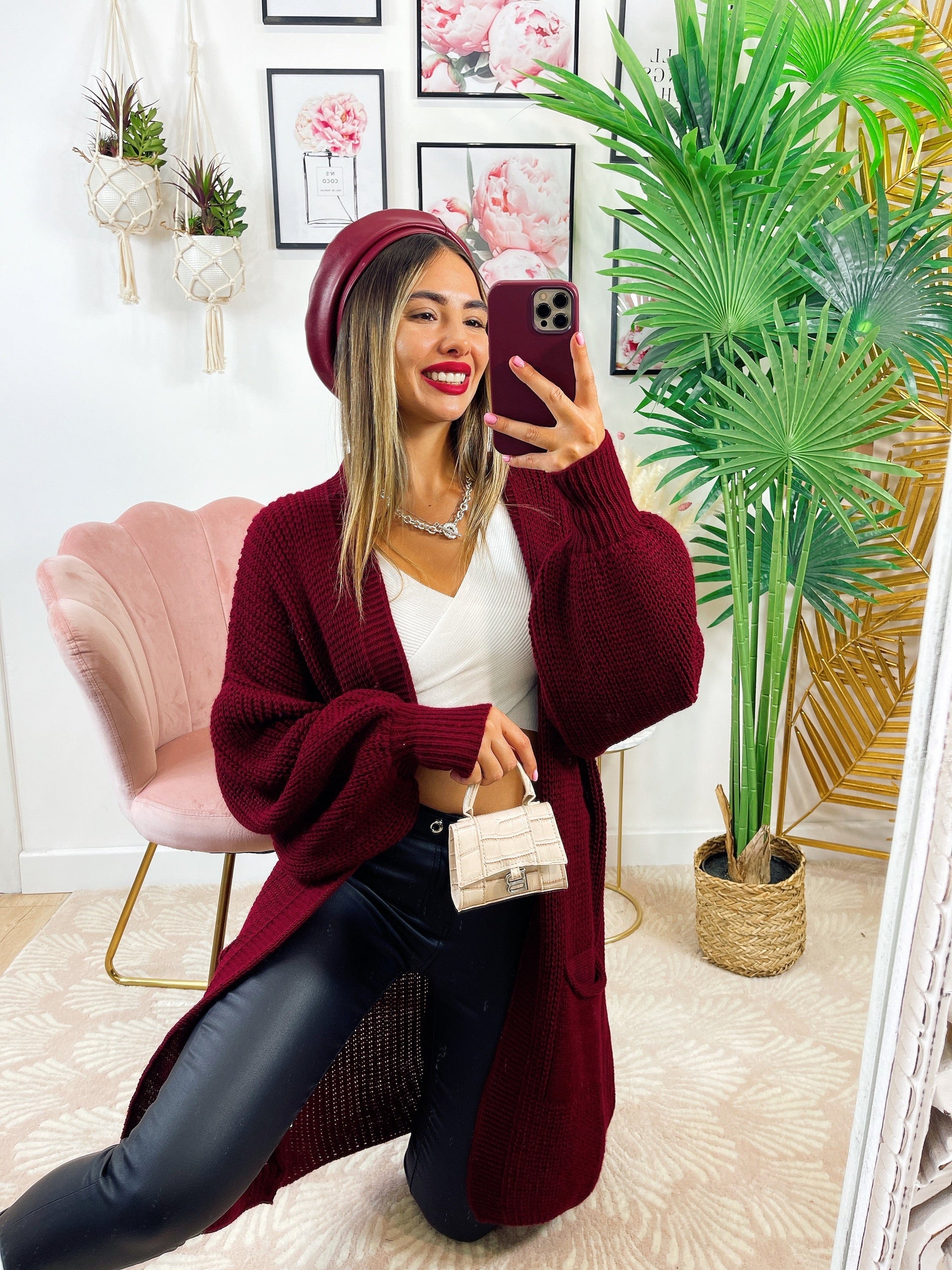 Cardigan lungo bordeaux