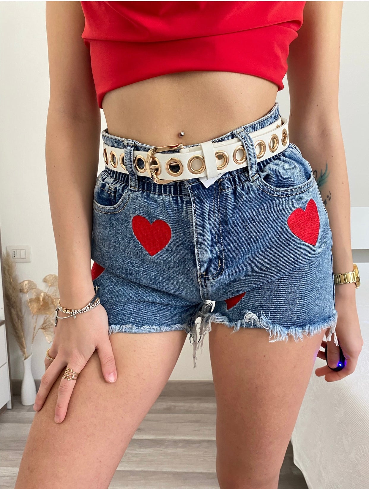 Short a caramella con cuori rossi