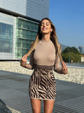 Abito in maglia nude gonna a fantasia zebrata
