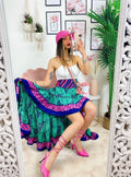 Gonna asimmetrica verde Fuxia blu
