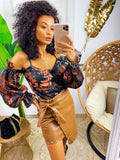 Body nero fiori camel
