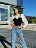 Maglia con camicia e strass nero