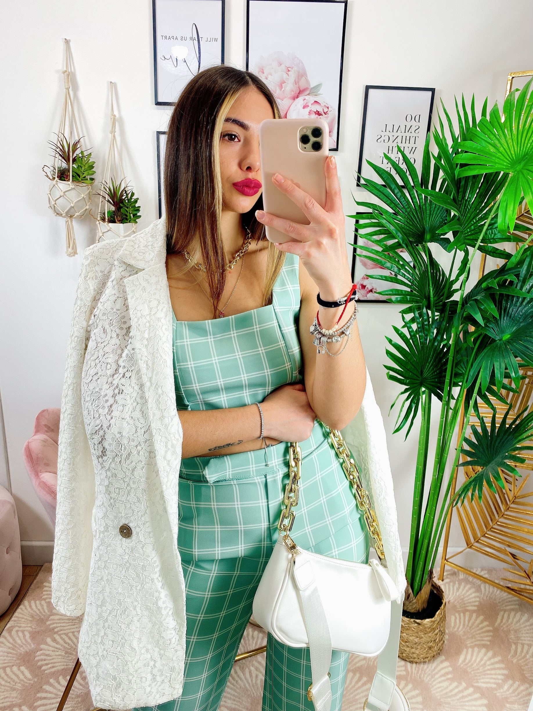 Completo verdeacqua pantalone e top