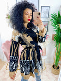 Cardigan frange e cinta beige e Black