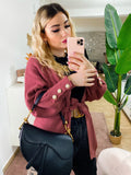 Cardigan manica lunga con perle peonia