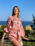 Completo short e camicia fiorata rosa