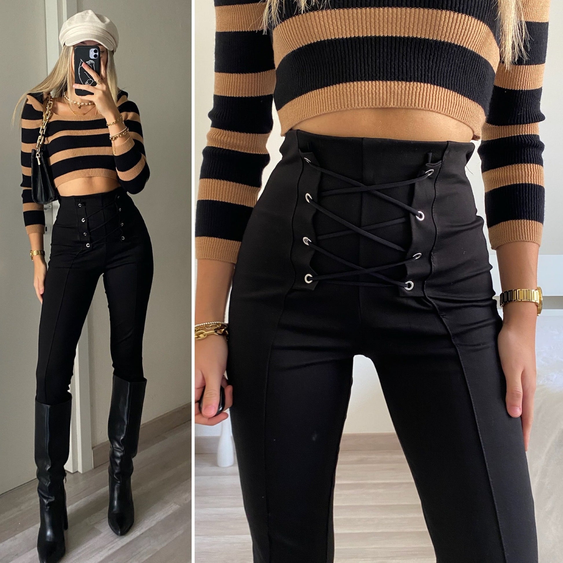 Pantalone nero con lacci