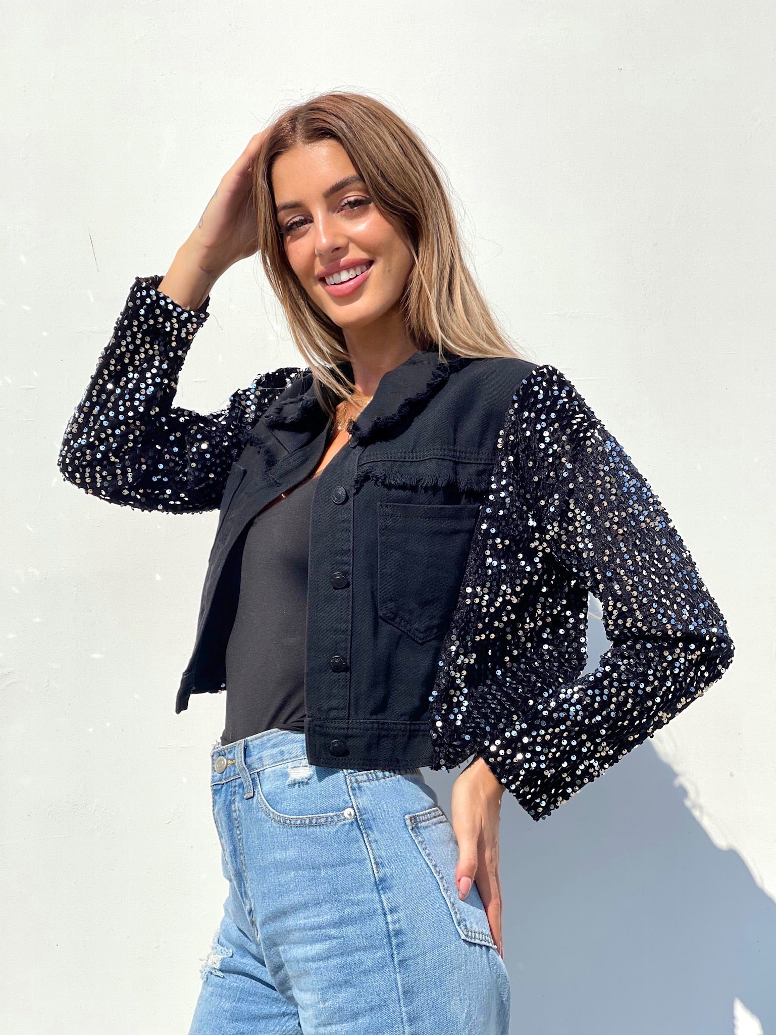 Giacchino con paillettes maniche argento