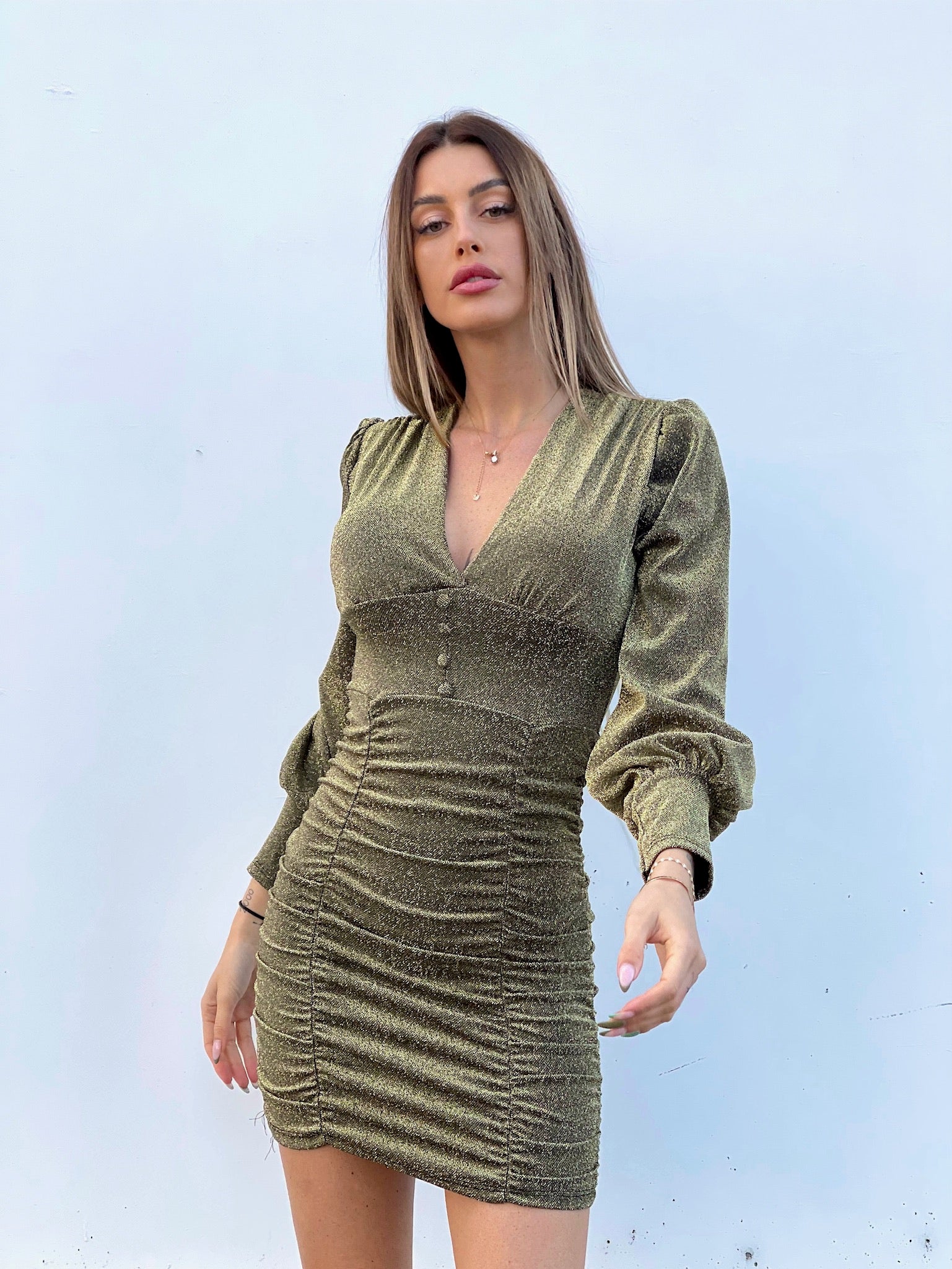 Abito glitter Oro con bottoncini