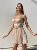 Abito corto in tulle beige