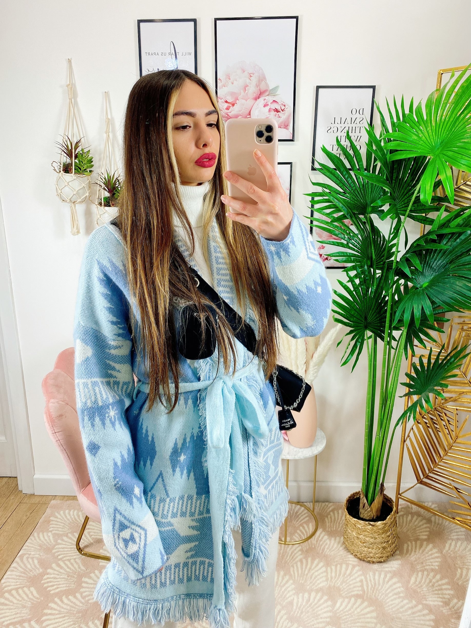Cardigan con frange e cinta carta da zucchero alta qualità