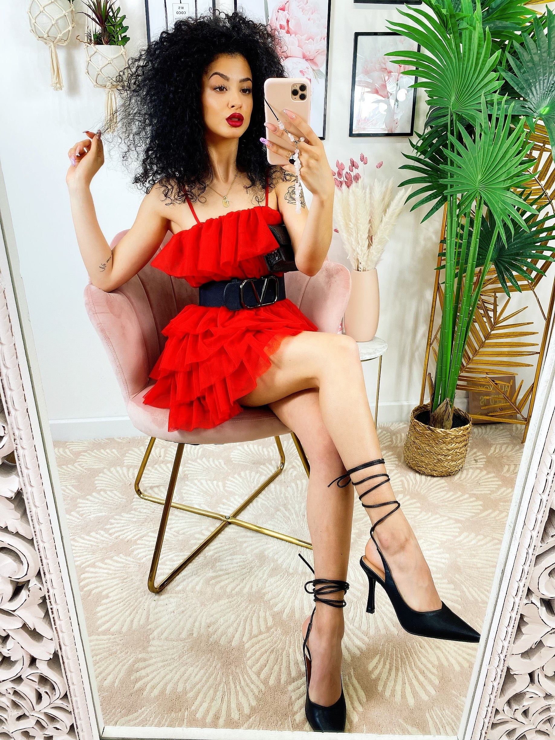Abito in tulle a balze Venere rosso