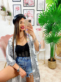 Kimono effetto bandana bianco