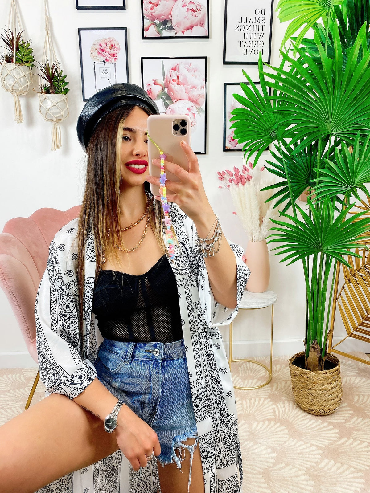 Kimono effetto bandana bianco