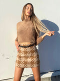 Gonna in tweed pied de poule beige