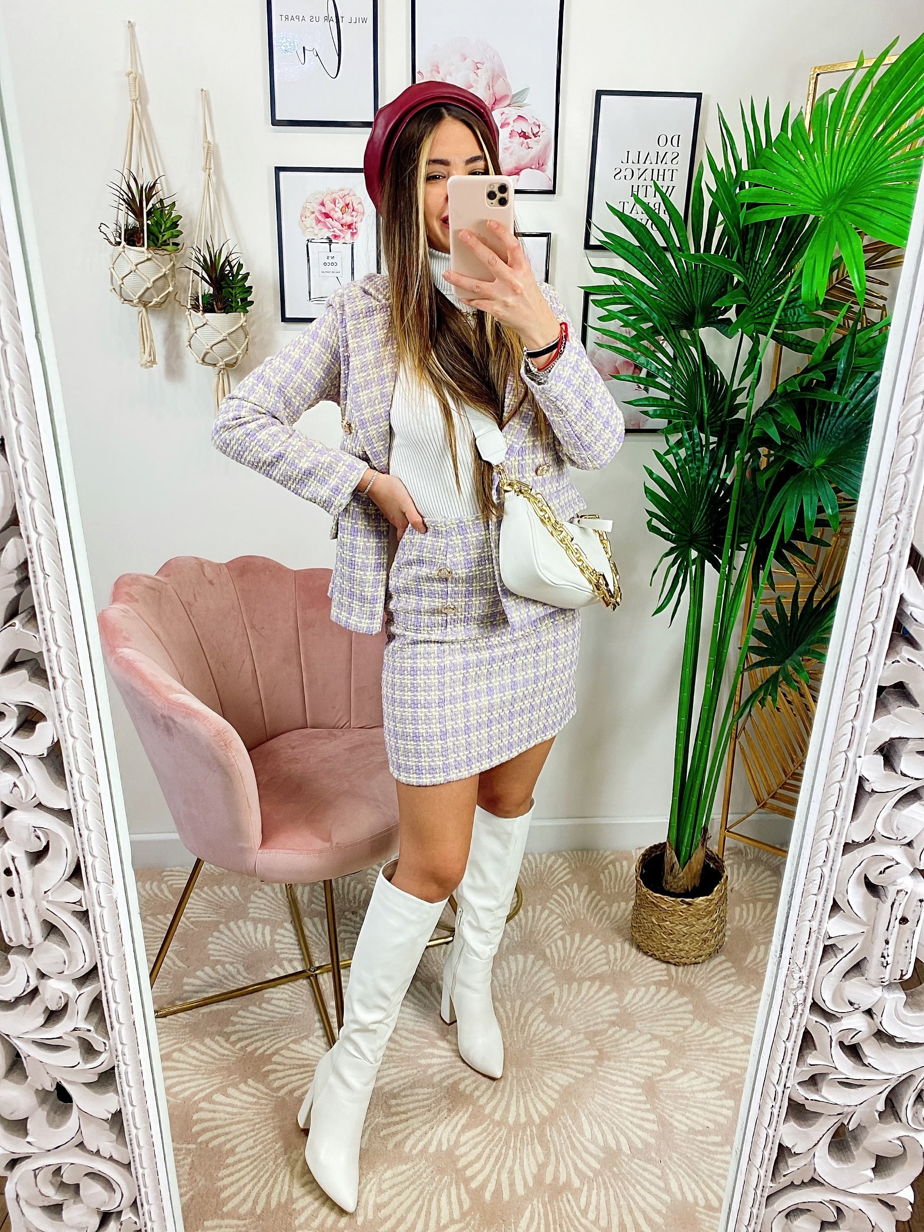 Completo in tweed Gonna e giacca lilla