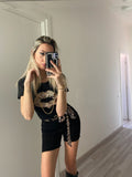 T-shirt kiss animalier nera