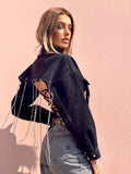 Giacca in jeans nero con frange