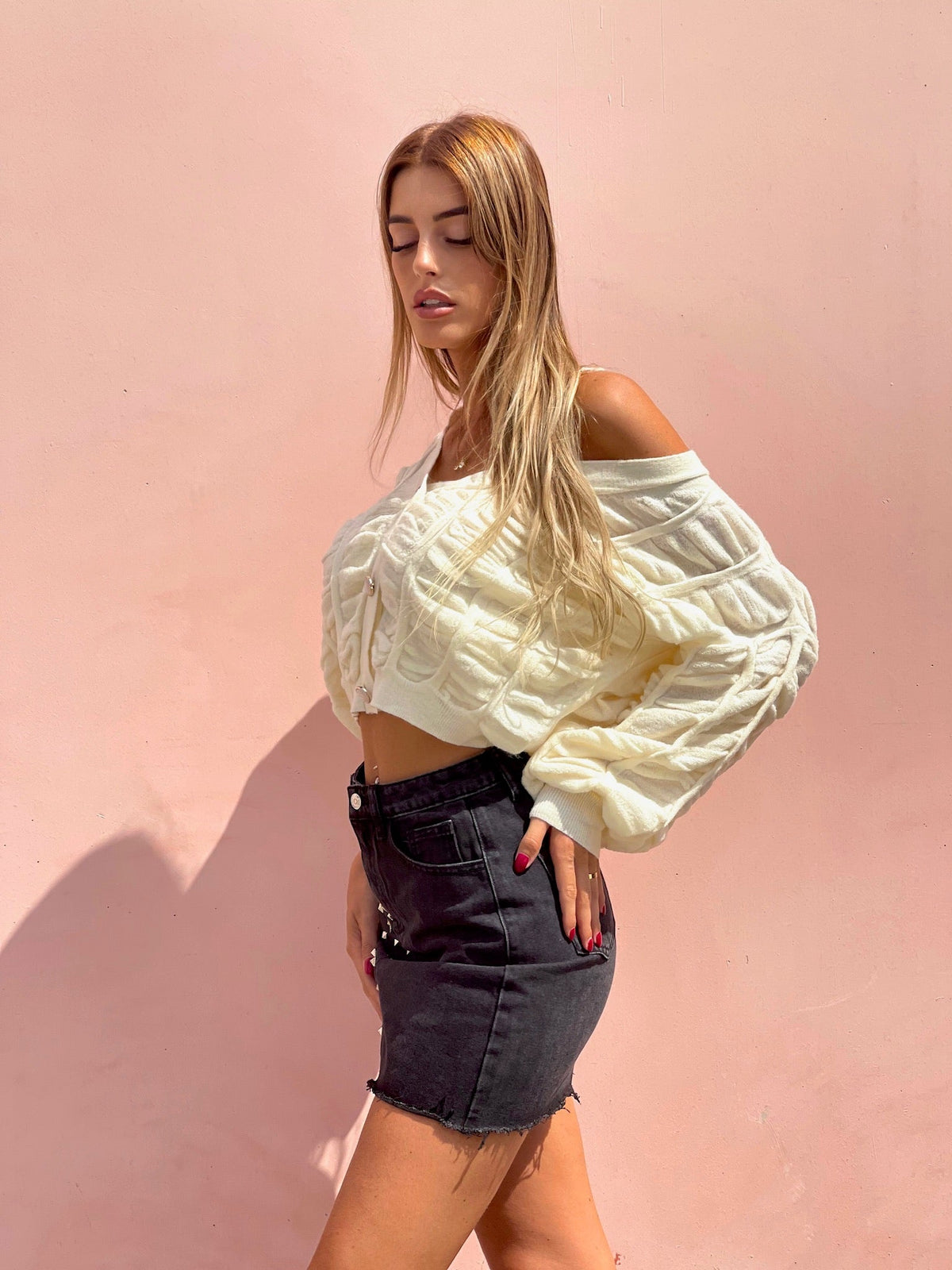 Cardigan panna a trecce