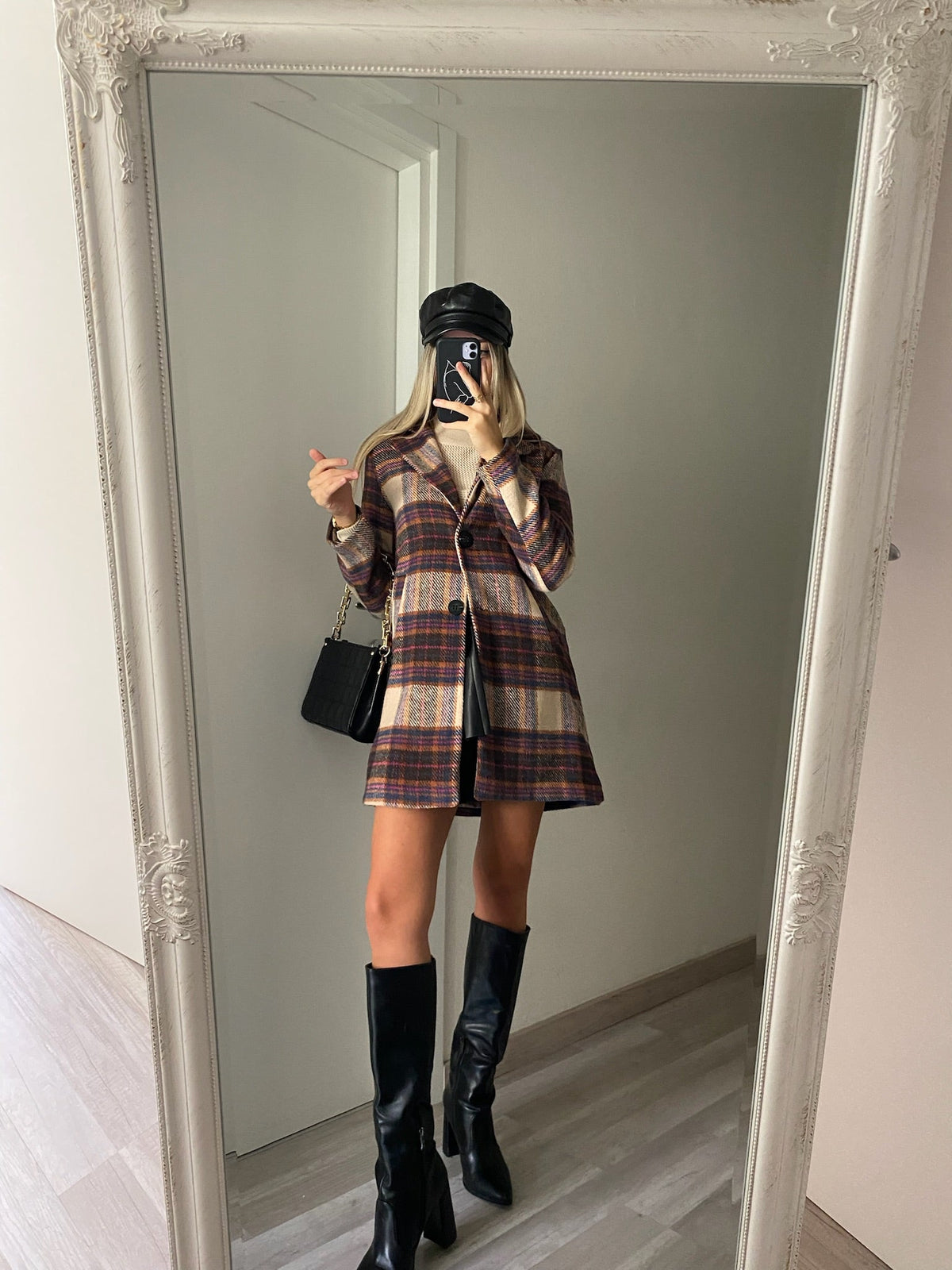 Cappotto check nude