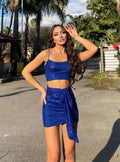 Completo top e gonna paillettes blu