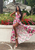 Abito lungo bianco con rose