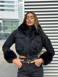Giaccone di jeans nero pelo nero