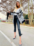 Cardigan Black/Grigio con frange e cinta