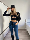 Top nero con incrocio sul collo